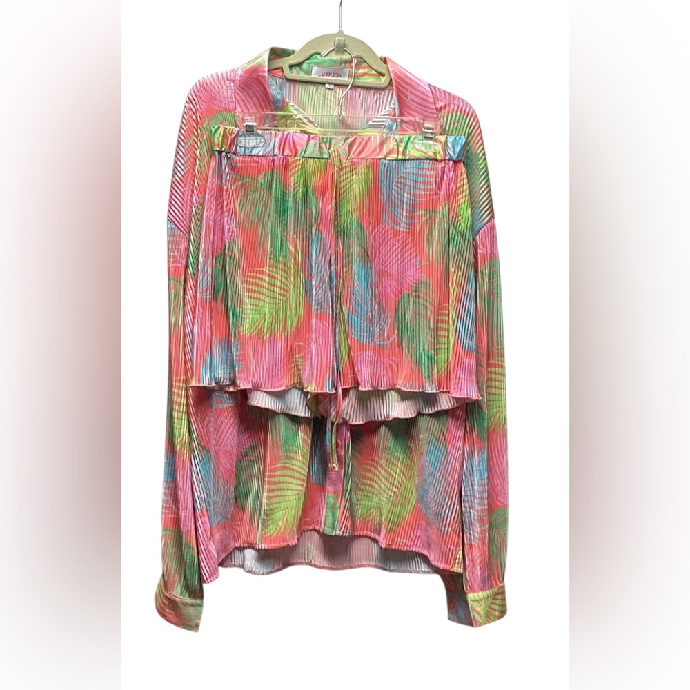 Jess Lea Malibu Sunset pleated short and top coord resort wear vibrant neons. LG - Picture 6 of 16